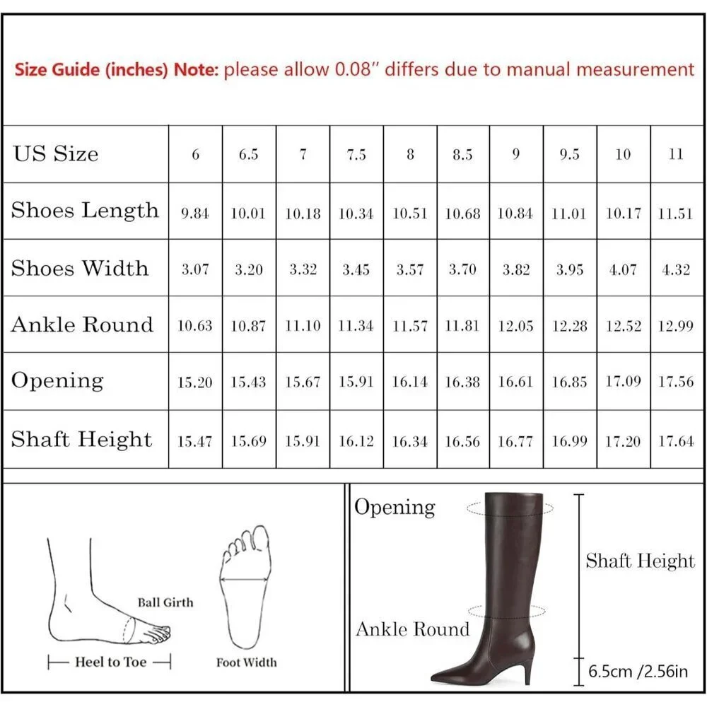 Women Chocolate 1 Tall Boots Pointed Toe Kitten Heel Side Zipper Knee High Boots